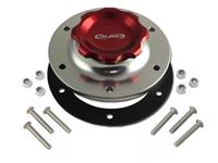 C73-706 | 2-3/4 in. RED FILL CAP WITH SILVER ALUMINUM 6 HOLE FUEL CELL BUNG