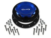 C74-717-BLK | 4-1/4 in. BLUE FILL CAP WITH BLACK ALUMINUM 12 HOLE FUEL CELL BUNG