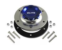 C73-707 - 2-3/4 in. BLUE FILL CAP WITH SILVER ALUMINUM 6 BOLT FUEL CELL BUNG